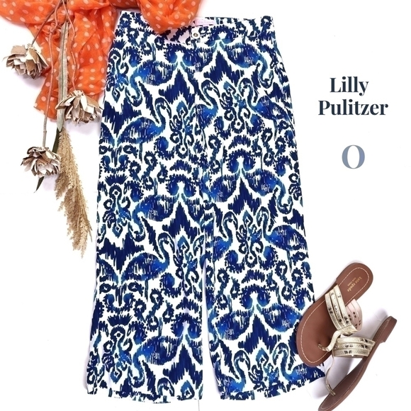 Lilly Pulitzer Blue White Black Pants Sz 0 - Picture 1 of 8